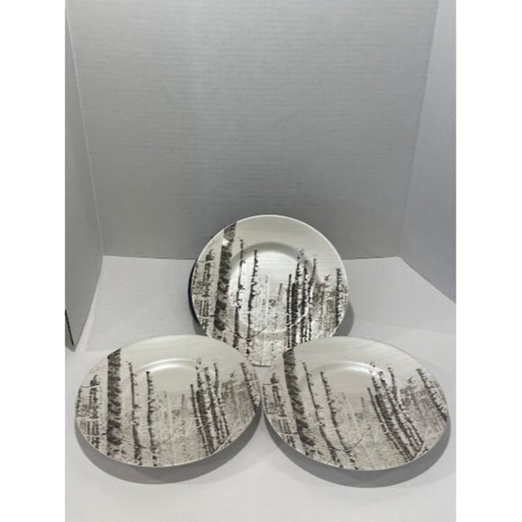 Set Of 3 Better Homes & Gardens Forest Scene 11" Dinner Plates Porcelain White & - Picture 2 of 9